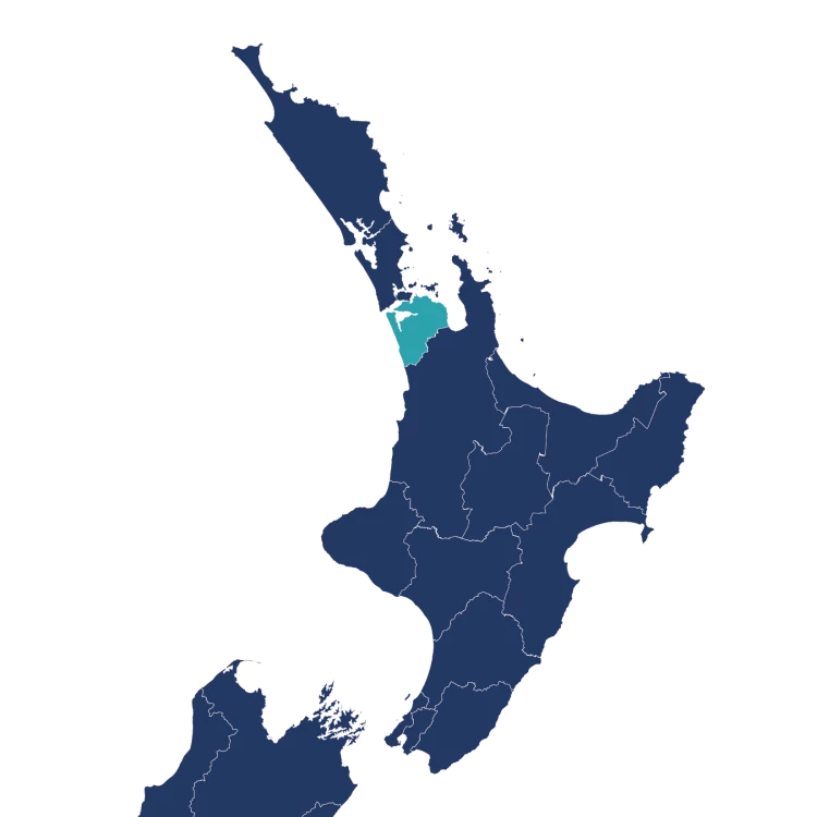 Counties Manukau District on the North Island New Zealand map