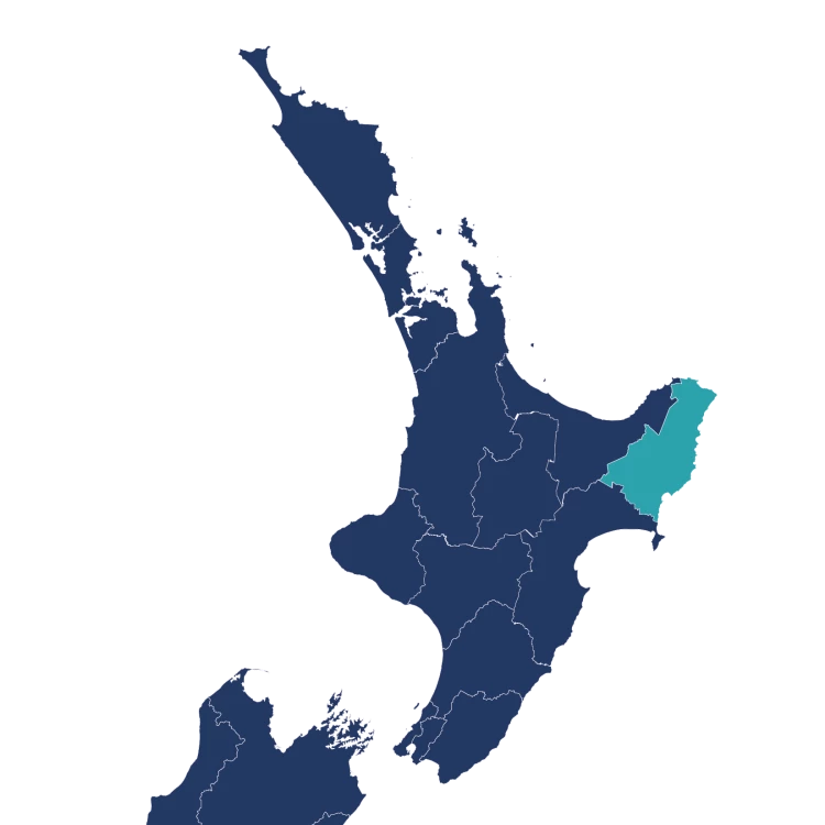 Tairawhiti Gisborne District as shown on the map of the North Island