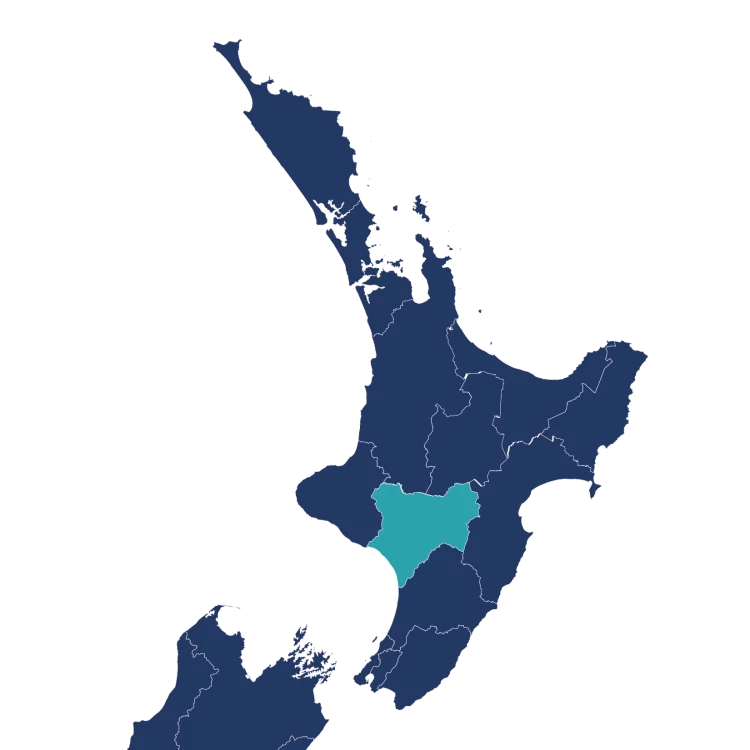 The Whanganui District as shown on the map of the North Island of New Zealand