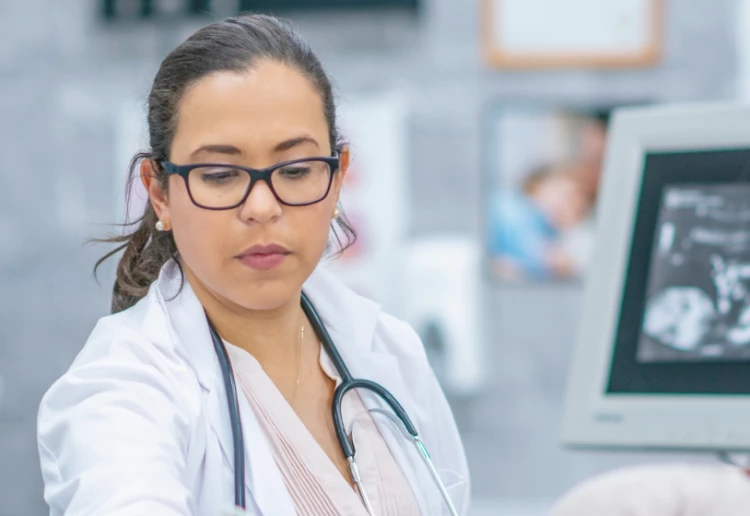 sonographer with stethoscope (stock image)